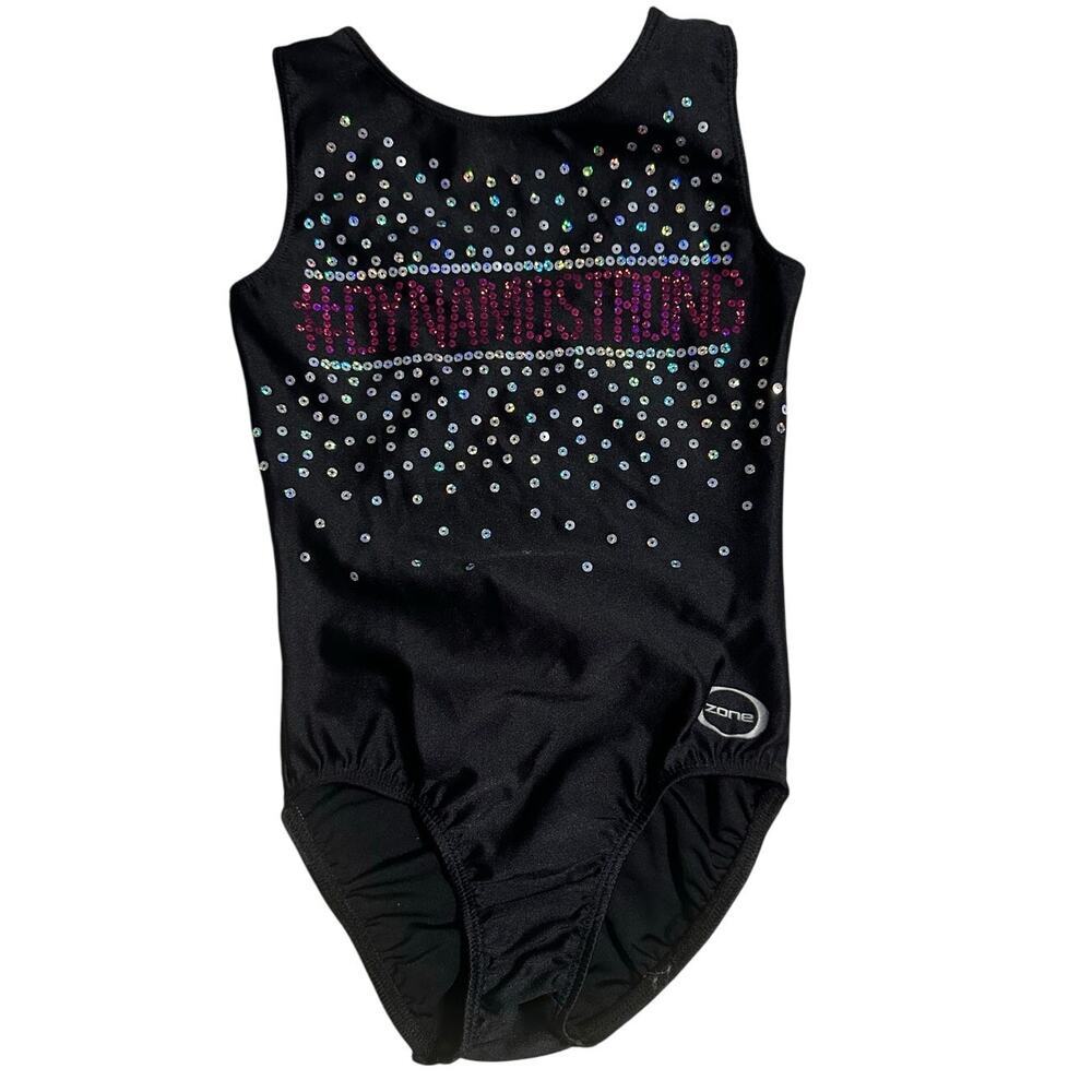 Zone "#Dynamostrong" Blingy Leotard AS Gymnastics Rhinestone Sparkly Black Leo